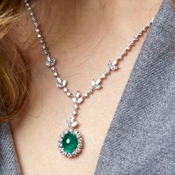 Oval Cut Emerald Sapphire Bridal Jewelry Wedding Necklace For Women