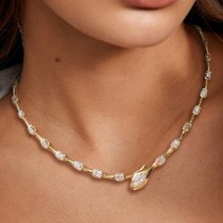 Golden Serpent designs Pear Cut White Sapphire Luxury Jewelry Wedding Necklace For Women 11.8 Ct 