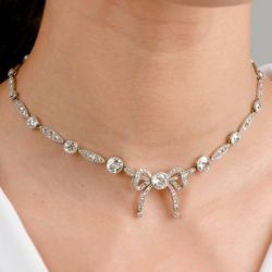 10.51 Ct Milgrain Round Cut White Sapphire Bridal Jewelry Bow Choker Necklace Wedding Necklace For Women