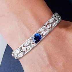 7.25 Ct Milgrain Cushion Cut Blue Sapphire Bracelet Bridal Jewelry For Women