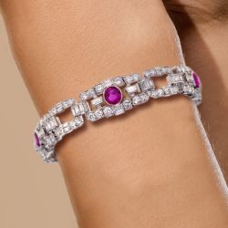 Vintage Milgrain Oval Cut Ruby Sapphire Bracelet For Women Wedding Jewelry