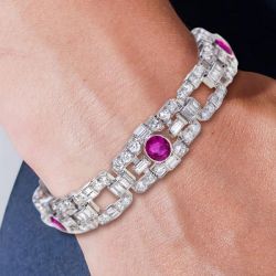 10.46 Ct Vintage Milgrain Oval Cut Ruby Sapphire Tennis Bracelet For Women  