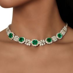 Two Tone Cushion Cut Emerald Sapphire Wedding Necklace For Women Wedding Jewelry 29.44 Ct 