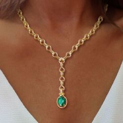 Gold Oval Cut Emerald Sapphire Pendant Necklace Wedding Necklace For Women Wedding Jewelry 5.81 Ct 