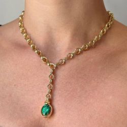 5.81 Ct Gold Oval Cut Emerald Sapphire Bridal Jewelry Pendant Necklace Wedding Necklace For Women 