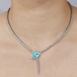 29.23 Ct Halo Pear Cut Aquamarine Bridal Jewelry Wedding Necklace For Women 