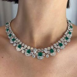 136.6 Ct Asscher Cut Emerald Sapphire Bridal Jewelry Wedding Necklace For Women 