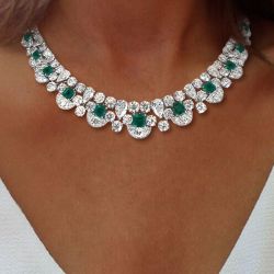 Asscher Cut Emerald Sapphire Wedding Necklace For Women Wedding Jewelry 136.6 Ct 
