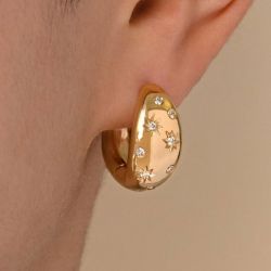 0.27 Ct Golden Round Cut White Sapphire Bridal Jewelry Hoop Earrings For Women