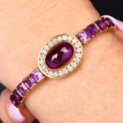 22.8 Ct Golden Halo Oval Cut Amethyst Sapphire Bracelet Bridal Jewelry For Women