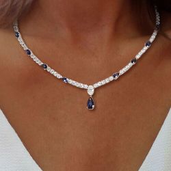 Pear Cut Blue Sapphire Wedding Necklace For Women Wedding Jewelry 25.27 Ct 