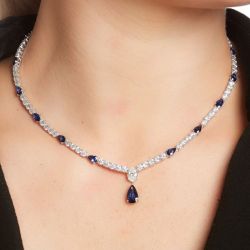 25.27 Ct Pear Cut Blue Sapphire Bridal Jewelry Wedding Necklace For Women 