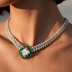 99.6 Ct Asscher Cut White Sapphire Bridal Jewelry Wedding Necklace For Women  