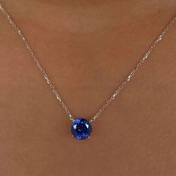 1.8 Ct Round Cut Blue Sapphire Bridal Jewelry Pendant Necklace For Women 