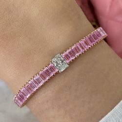 14.2 Ct Two Tone Radiant Cut Pink Sapphire Tennis Bracelet Bridal Jewelry For Women