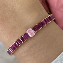 Two Tone Radiant Cut Pink & Ruby Sapphire Tennis Bracelet Wedding Jewelry For Women 14.2 Ct 