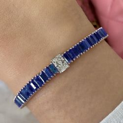 Radiant Cut Blue Sapphire Tennis Bracelet For Women