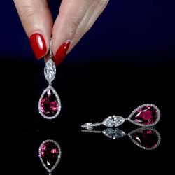 Halo Pear Cut Ruby Sapphire Drop Earrings For Women Wedding Jewelry 4.39 Ct 