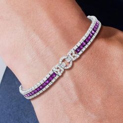 16.53 Ct Emerald Cut Pink Sapphire Bracelet Bridal Jewelry For Women