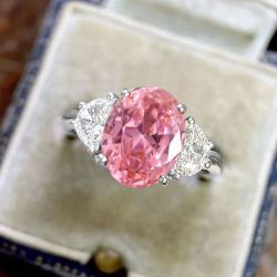 7.8 Ct Three Stone Oval Cut Pink Sapphire Bridal Jewelry Engagement Ring For Women 