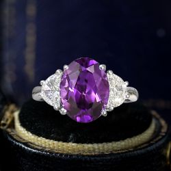 Three Stone Oval Cut Amethyst Sapphire Engagement Ring For Women Wedding Jewelry 7.8 Ct 
