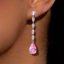 7.4 Ct Next Necklace Pear Cut Pink Sapphire Drop Earrings Bridal Jewelry For Women 