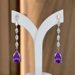 Pear Cut Amethyst Sapphire Drop Earrings For Women Wedding Jewelry  