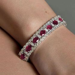 19.8 Ct Oval Cut Ruby Sapphire  Bracelet Bridal Jewelry For Women