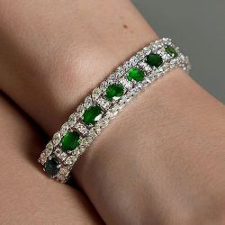 Oval Cut Emerald Sapphire Bracelet For Women Wedding Jewelry
