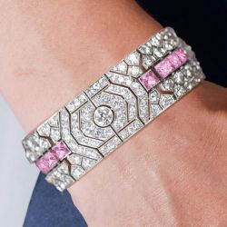 18.7 Ct Art Deco Round Cut Pink & White Sapphire Bracelet Bridal Jewelry For Women