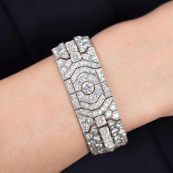 18.7 Ct Art Deco Round Cut White Sapphire Bracelet Bridal Jewelry For Women