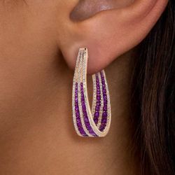 6.6 Ct Rose Gold Multi Row Round Cut Amethyst Sapphire Hoop Earrings Bridal Jewelry For Women 