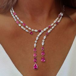 29.8 Ct Layer Design Pear Cut Ruby Sapphire Lariat Necklace Wedding Necklace For Women
