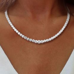 Classic Round Cut White Sapphire Tennis Necklace For Women Wedding Jewelry