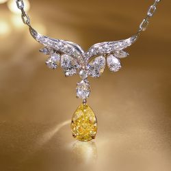 Two Tone Wing Pear Cut Yellow Sapphire Pendant Necklace Wedding Necklace For Women Wedding Jewelry 2.81 Ct 