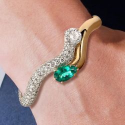 Two Tone Round & Pear Cut White & Emerald Sapphire Bangle Bracelet For Women Luxury Jewelry 16.38 Ct 