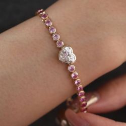 8.61 Ct Gold Bezel Heart Cut Pink Sapphire Tennis Bracelet Bridal Jewelry For Women