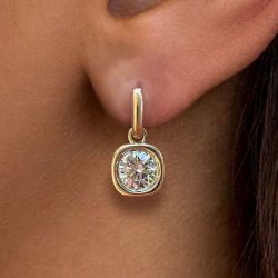 4 Ct Golden Round Cut White Sapphire Earrings Bridal Jewelry Drop Earrings For Women