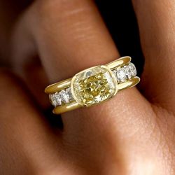 Two Tone Bezel Cushion Cut Yellow Sapphire Engagement Ring For Women Wedding Jewelry 3.46 Ct 