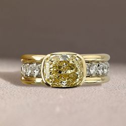 Two Tone Bezel Cushion Cut Yellow Sapphire Engagement Ring For Women Wedding Jewelry 3.46 Ct 