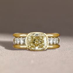 Two Tone Bezel Cushion Cut Yellow Sapphire Engagement Ring For Women Wedding Jewelry 3.46 Ct 