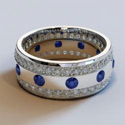 Round Cut Blue Sapphire Eternity Band Wedding Band For Men
