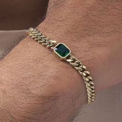 Bezel Gold Emerald Cut Emerald Sapphire Bracelet For Men Wedding Jewelry 1.75 Ct 