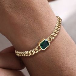 Bezel Gold Emerald Cut Emerald Sapphire Bracelet For Men Wedding Jewelry 1.75 Ct 