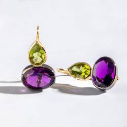 Two Tone Pear & Oval Cut Peridot & Amethyst Sapphire Peridot Jewelry Drop Earrings For Women