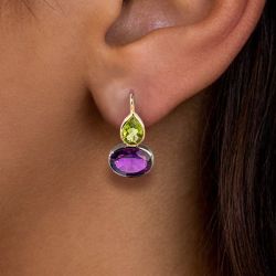 Two Tone Pear & Oval Cut Peridot & Amethyst Sapphire Peridot Jewelry Drop Earrings For Women