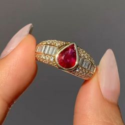 2.13 Ct Bezel Golden Pear Cut Ruby Sapphire Bridal Jewelry Engagement Ring For Women