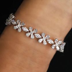 16.5 Ct Art Deco Pear & Marquise Cut White Sapphire Bracelet Bridal Jewelry For Women