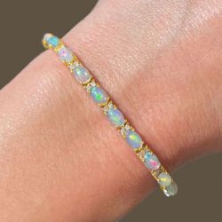 0.76 Ct Golden Oval Cut Opal Tennis Bracelet Bridal Jewelry For Women