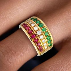 Gold Half Eternity Round Cut Multi-Colored Sapphire Bridal Jewelry Wedding Band For Women 